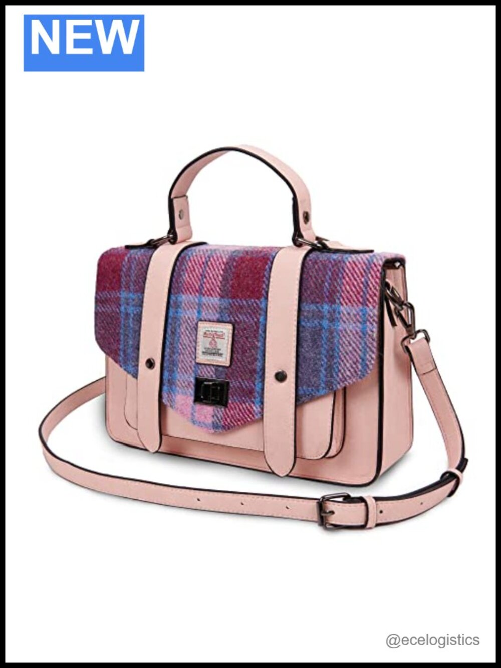 Genuine Harris Tweed Satchel Bag Vegan Microfibre Leather Handbag
